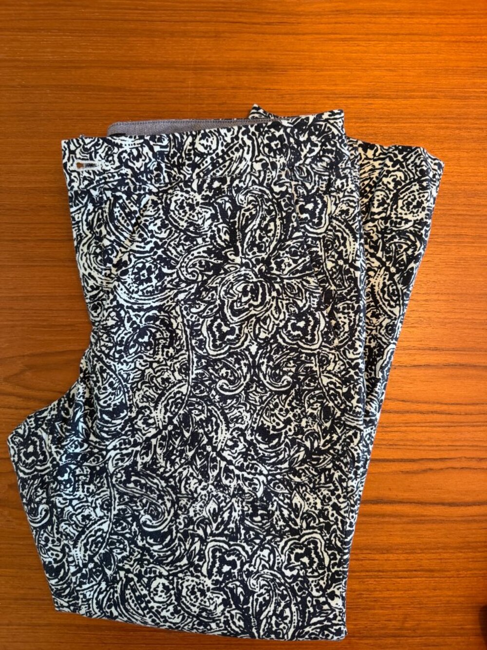 Banana Republic Hampton Fit Navy and Aqua Paisley Print Pants